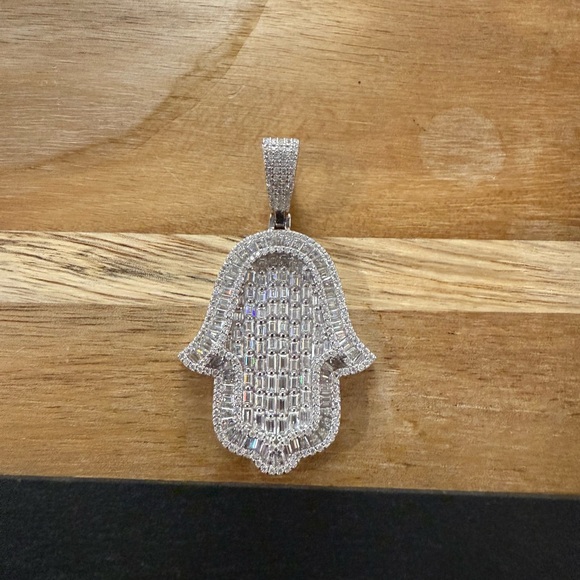 925 Sterling Silver Moissanite Hamsa Pendant